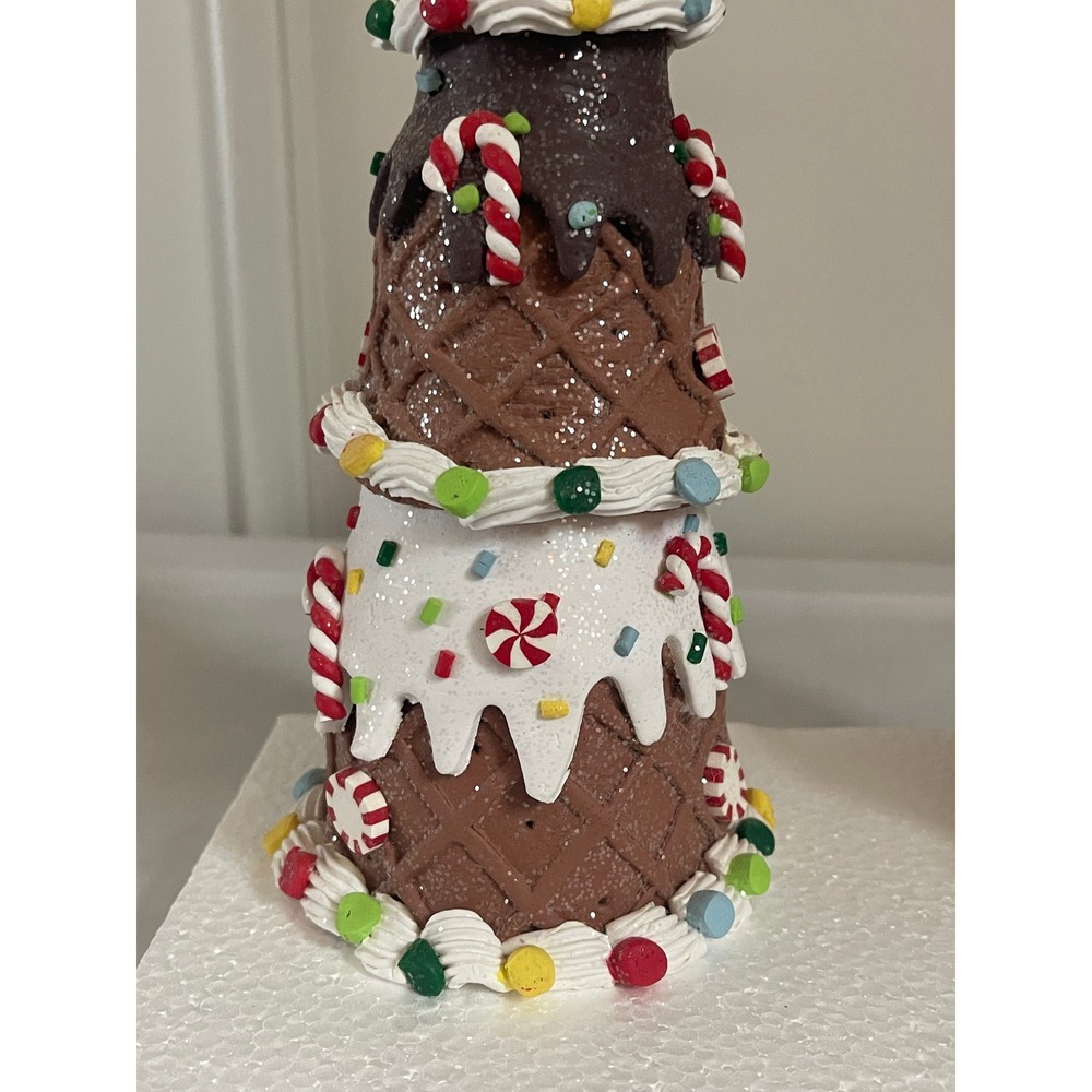 Village Gingerbread Ice Cream Cone Christmas Tree Lot Sugar Spice Village Decor - Picture 7 of 12